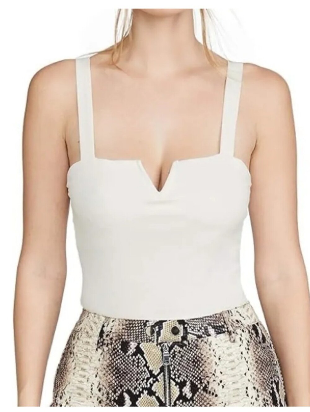 Free People Cream V‑Notch Strap Bodysuit